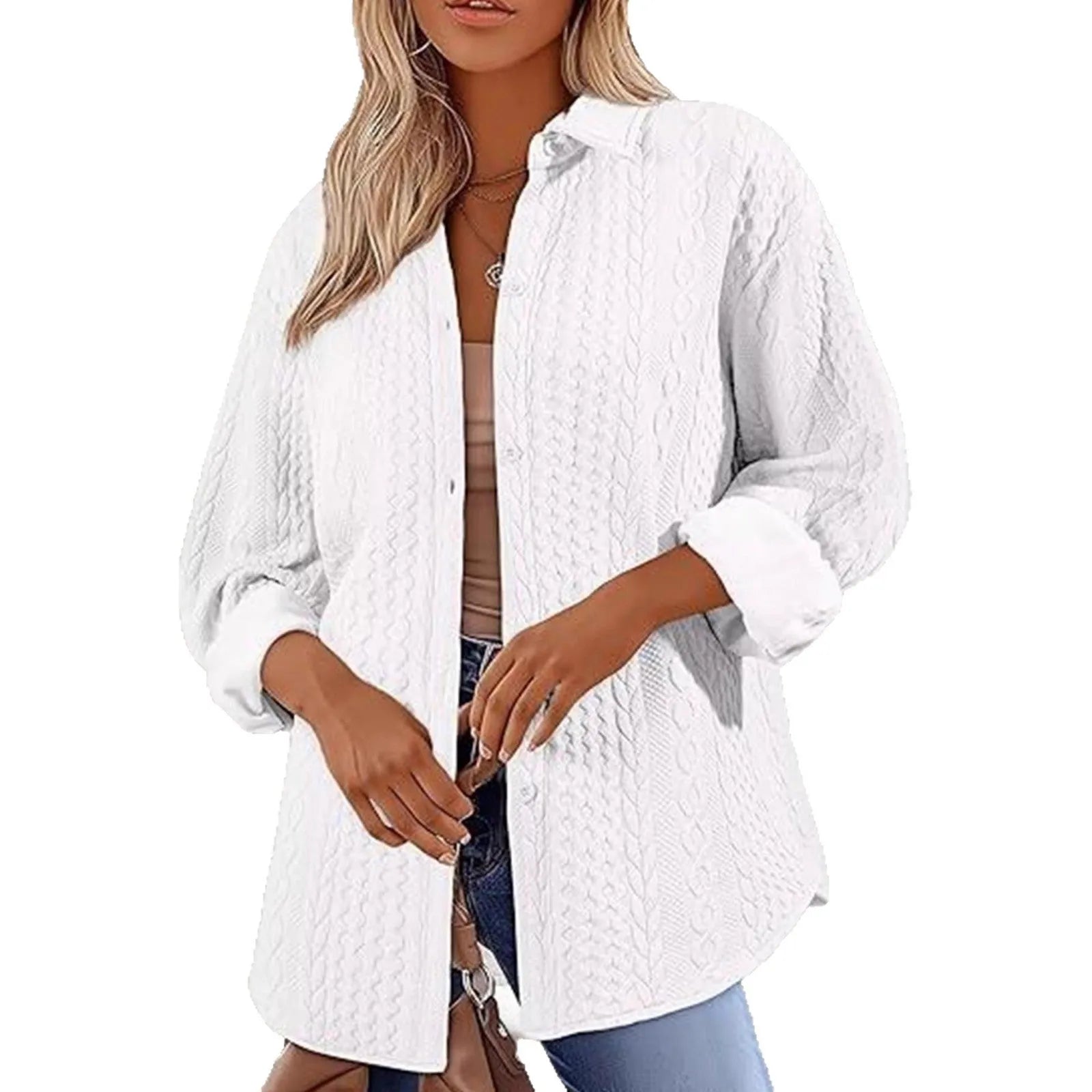 Women's solid colour long sleeve knitted cardigan in black shown on a hanger.
