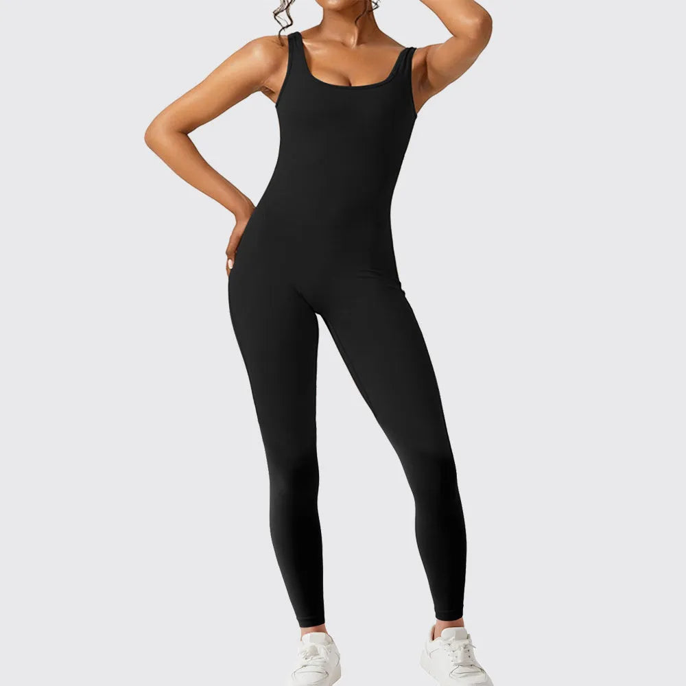 Women's sleeveless flare jumpsuit in polyester for fitness and yoga