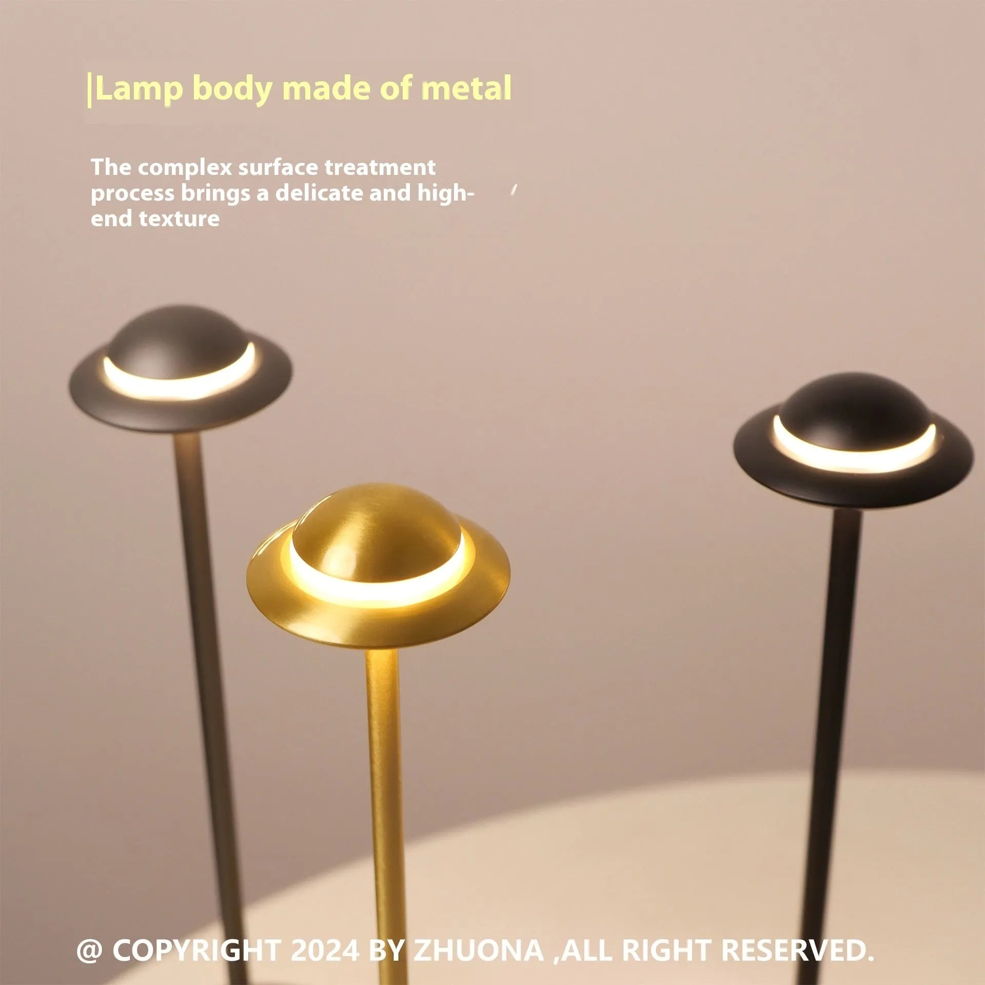 UFO table lamp in black, gold, or grey with touch dimming and rechargeable battery