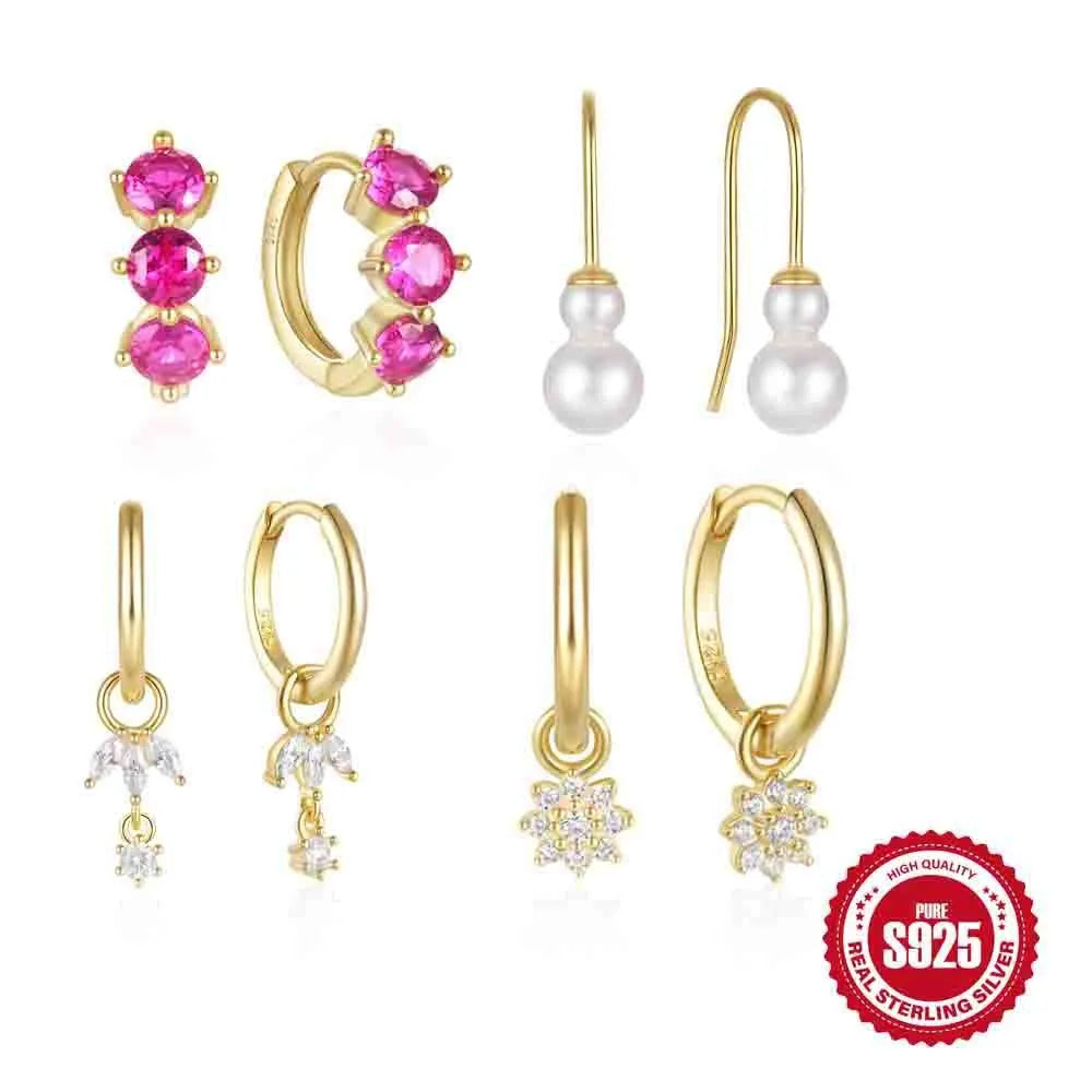 Geometric sunflower design earrings in golden-three diamonds colour, made from S925 sterling silver.