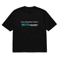 Black men's loose fit T-shirt with a cartoon print on the front, featuring short sleeves and a round neck.