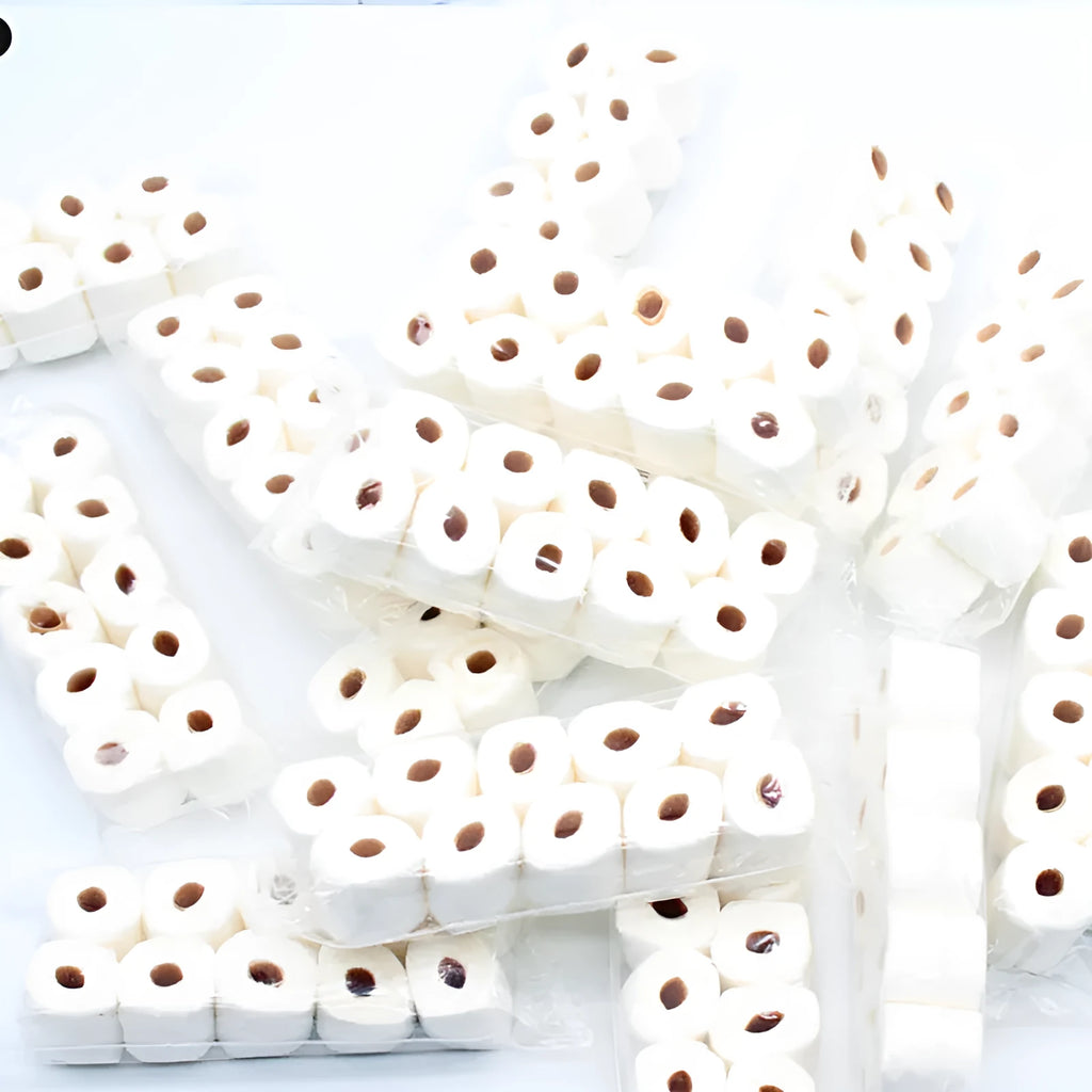 Miniature white paper tissue roll model for dollhouse display