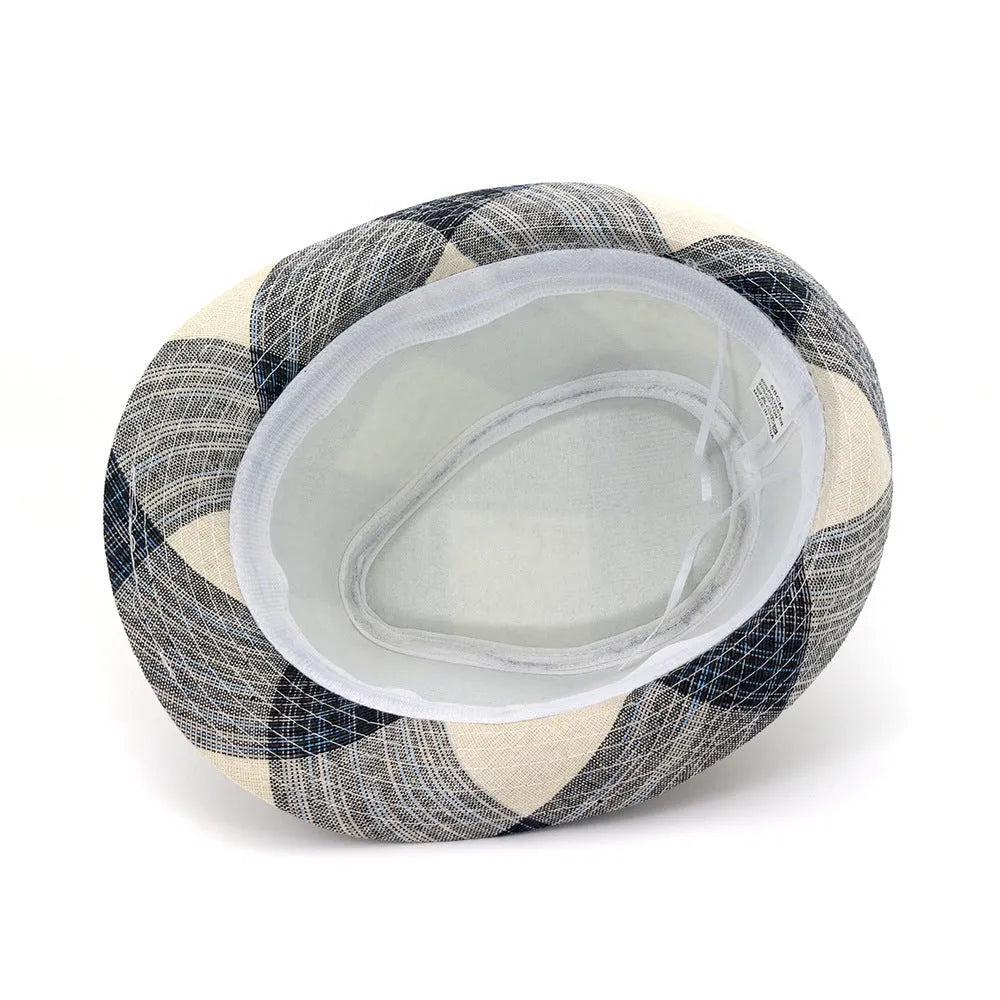 Blue and black polyester sun hat with bell crown and 4.5cm brim for outdoor sun protection
