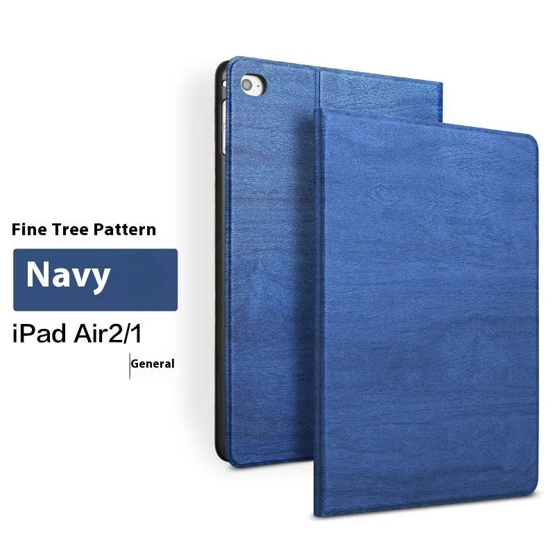 Sapphire blue imitation leather iPad protective cover with built-in anti-fall bracket.