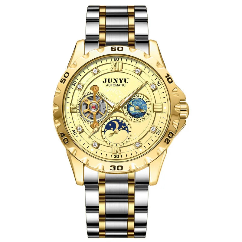 Men's automatic mechanical watch with luminous hands, waterproof design and 12mm thickness