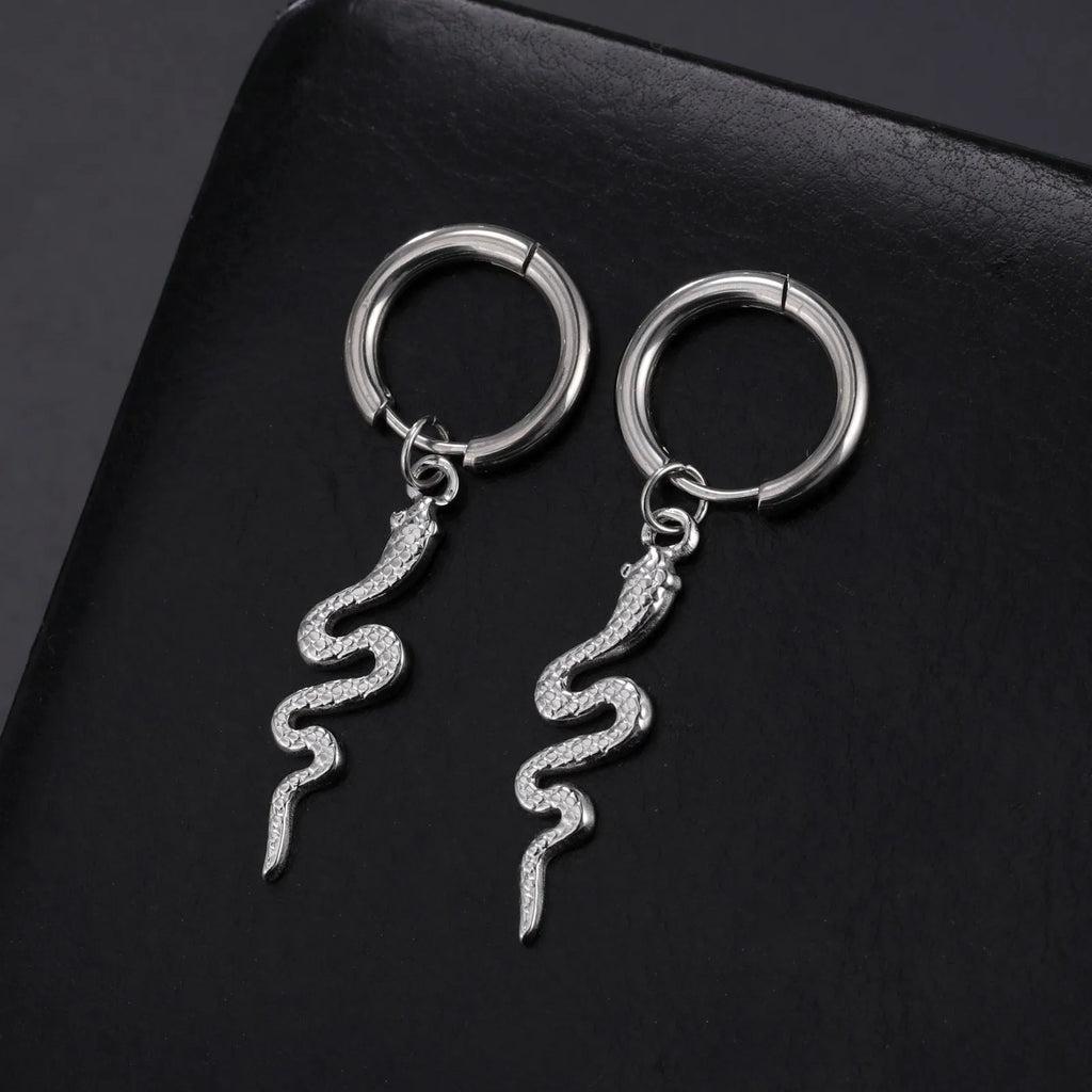 Gold plated stainless steel snake-shaped vintage clip earrings with animal modelling