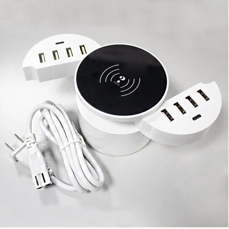 Ceramic white multi-port wireless circular charger with 8A output and international plug compatibility