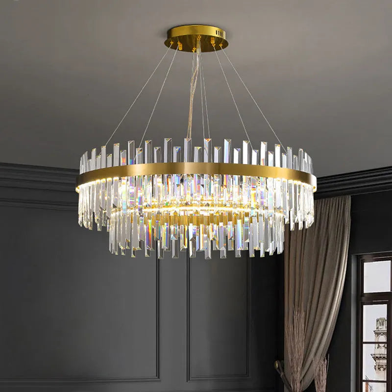 Stainless steel fish-shaped crystal chandelier ceiling light with multiple LED heads.