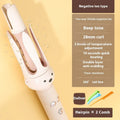 Beige automatic hair curler with negative ion technology and hair stick accessory