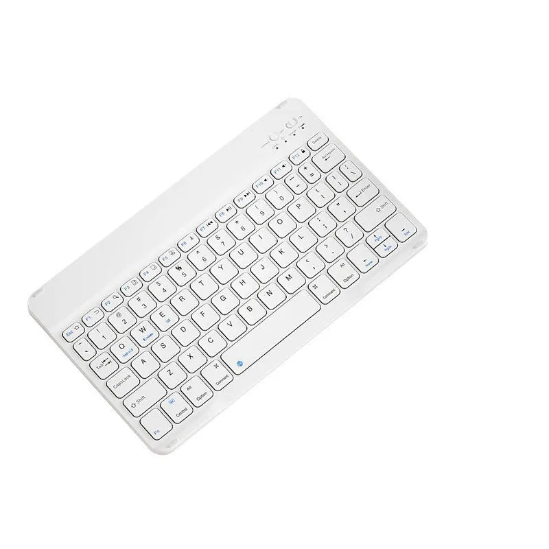 Bluetooth keyboard and rechargeable mouse set for tablet and PC on a desk.