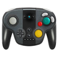 Black wireless gamepad for Nintendo Switch and PC with colourful packaging, showing buttons and joysticks.