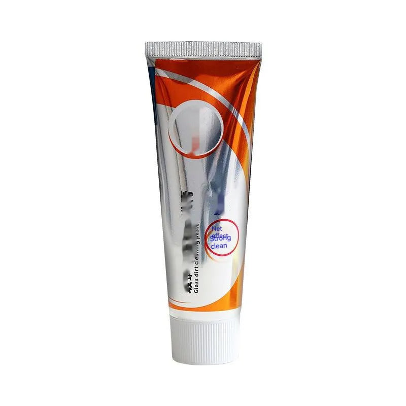White car windscreen cleaning agent paste in a 13.2cm bottle for removing oil stains from glass.