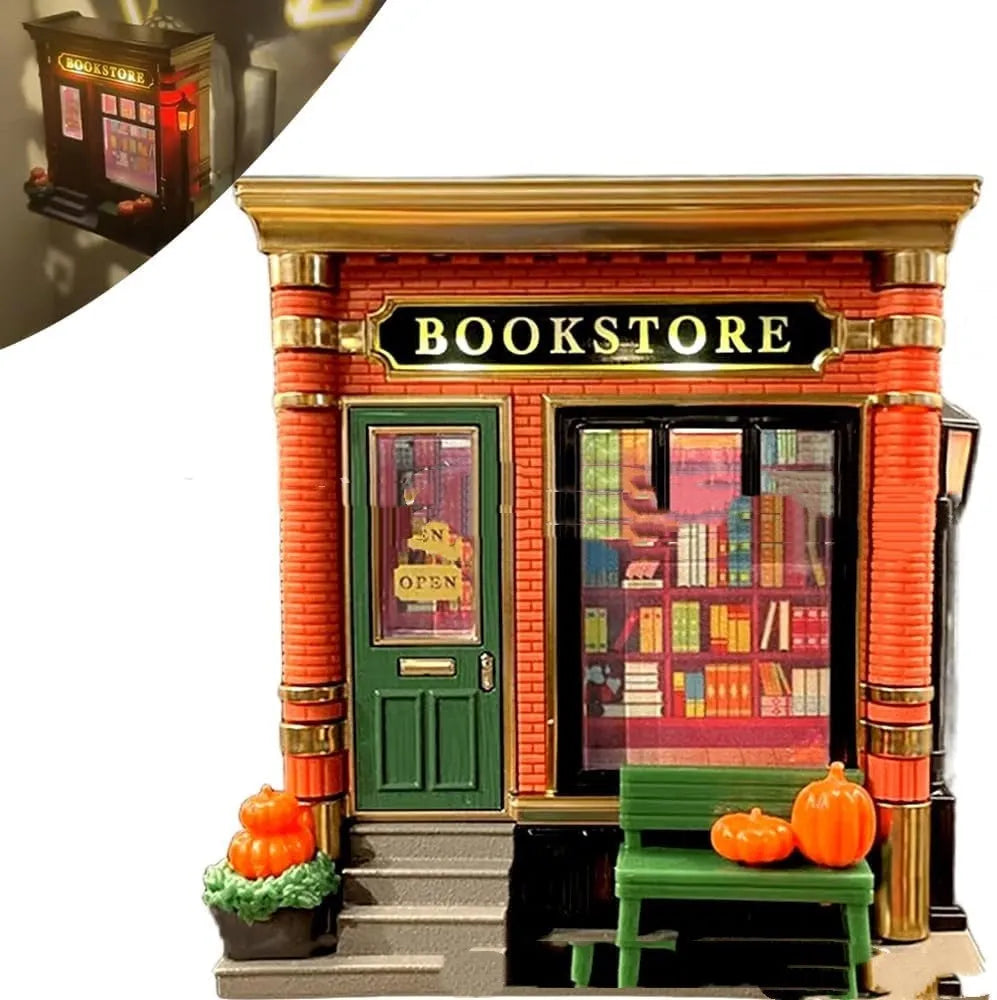 Cartoon-style resin Christmas house small night lamp ornament with a US plug.