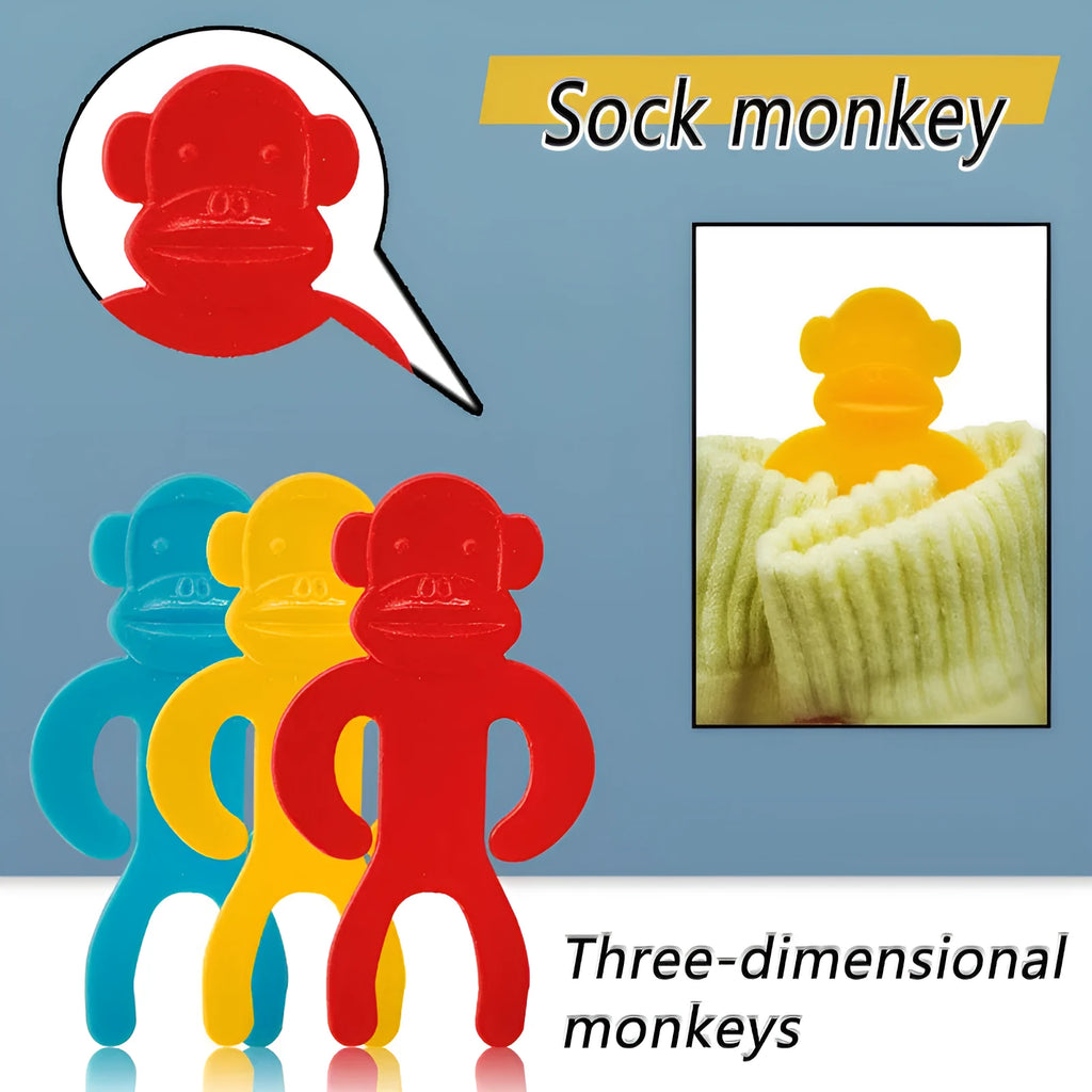 Plastic sock clips in blue, red, and yellow colours for laundry organisation