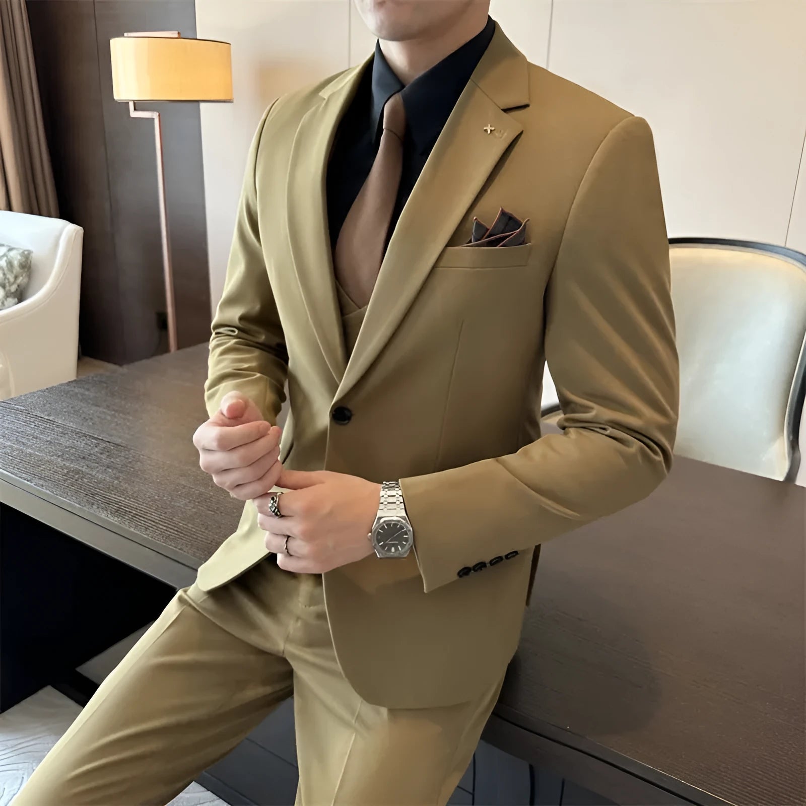 Men's slim fit business formal wear jacket in chemical fibre viscose blend fabric