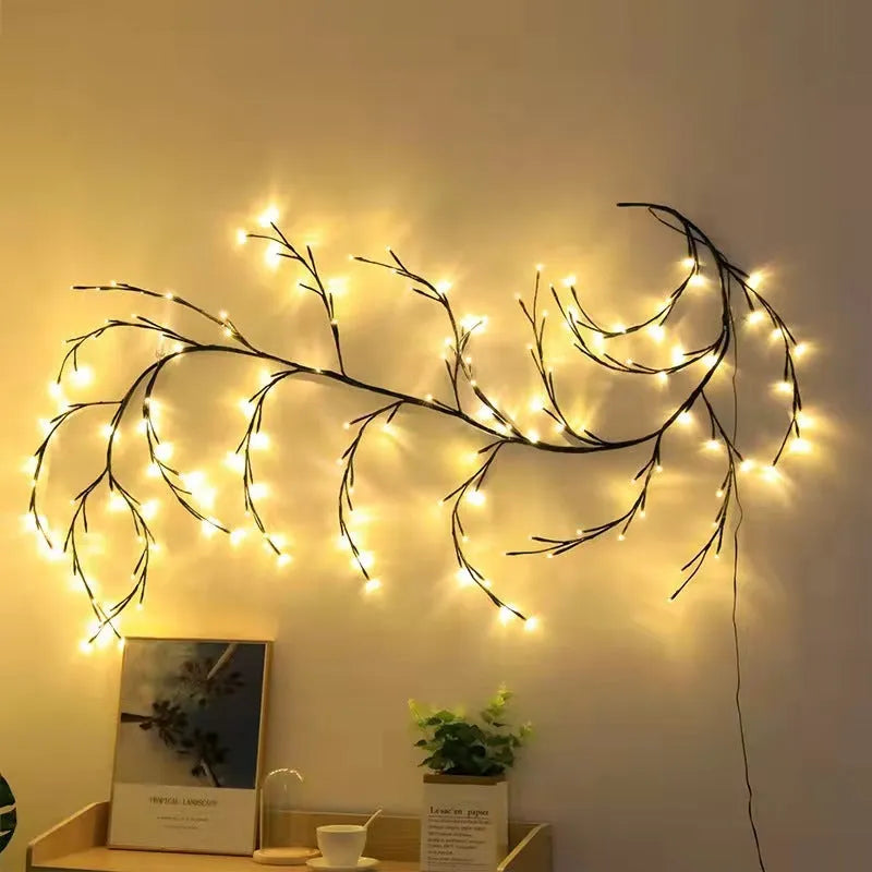 Flexible LED Christmas garland with vine branches and warm white lights for wall decoration