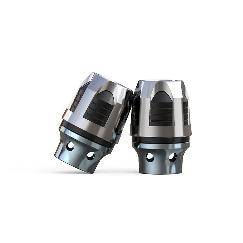 Pair of anodised aluminium fork cups for motorcycle or electric car front axle, shown in one of seven available colours.