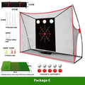 Golf swing wedge training net set with straw mat, practice balls, and target net laid out.
