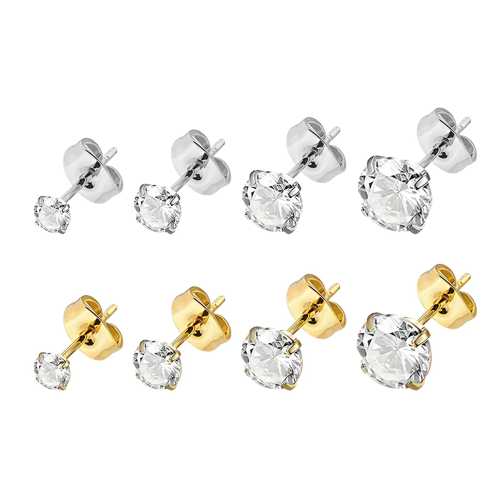 Square cut zircon geometric stud earrings in stainless steel with gold or silver tone finish