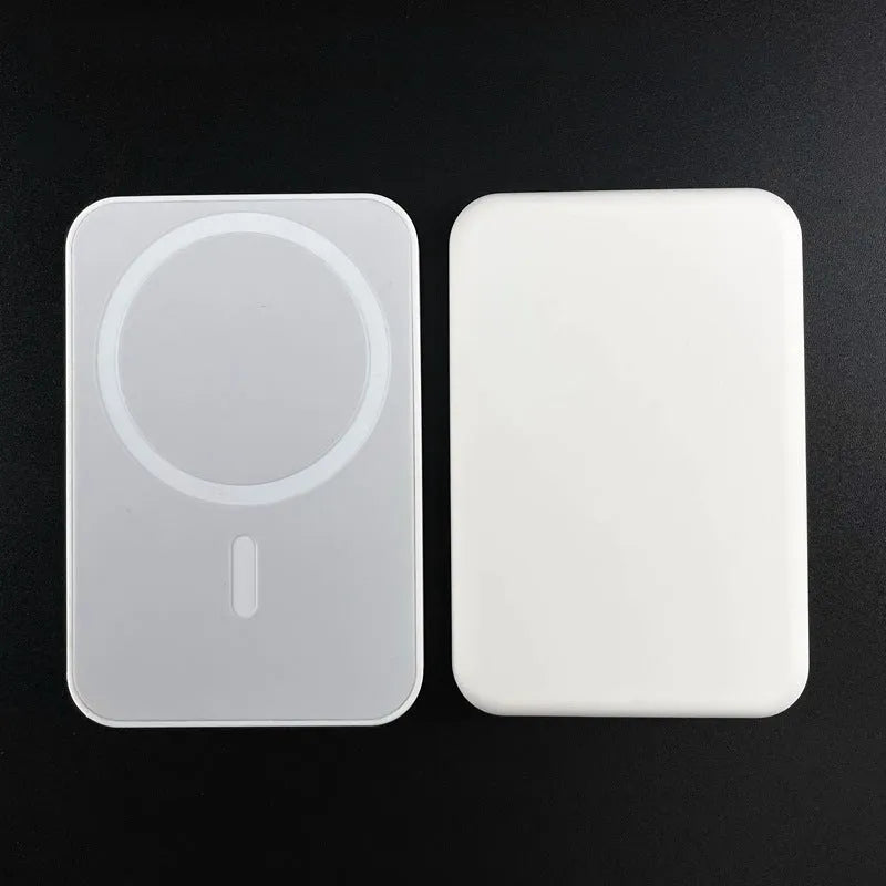 White magnetic wireless charger power bank with 5000mAh capacity and creative design