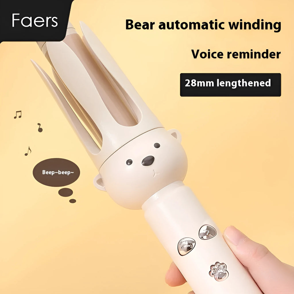 Beige automatic hair curler with negative ion technology and hair stick accessory