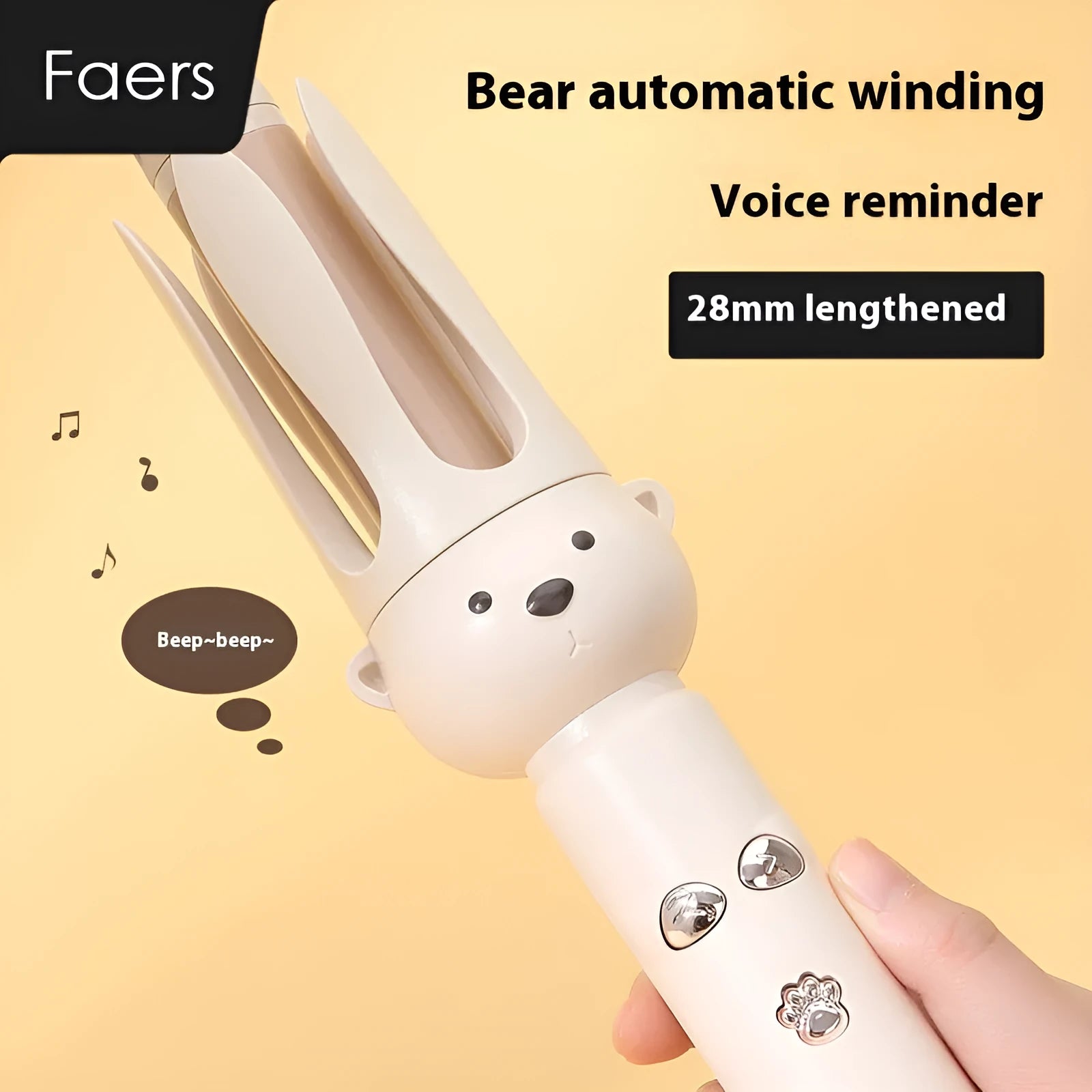 Beige automatic hair curler with negative ion technology and hair stick accessory
