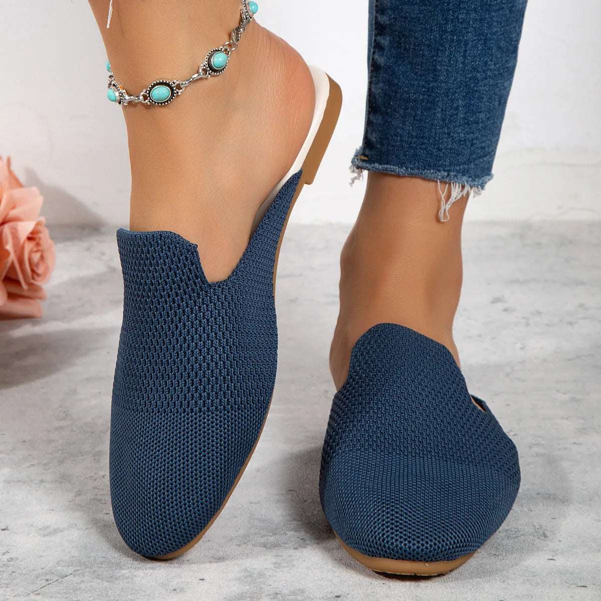 Mesh sandals summer slip on casual loafers in apricot blue green colours