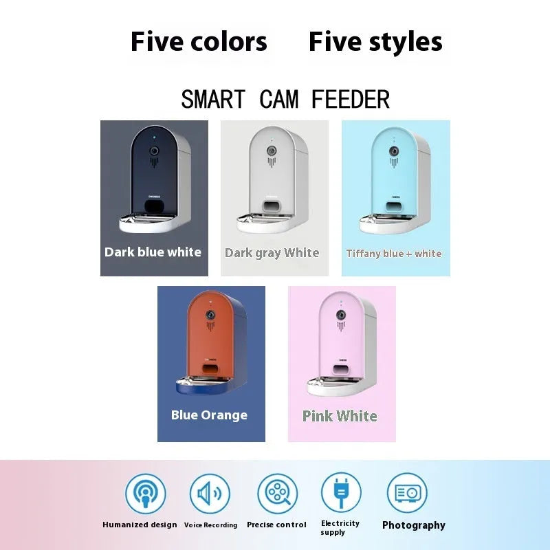 Smart automatic pet feeder with remote monitoring in Barbie pink and ivory white colour combination