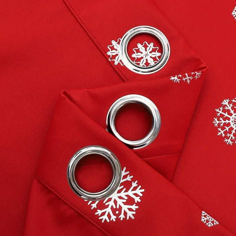 Snowflake pattern shade cloth curtain in red or green with lace loop or iron hoop hanging