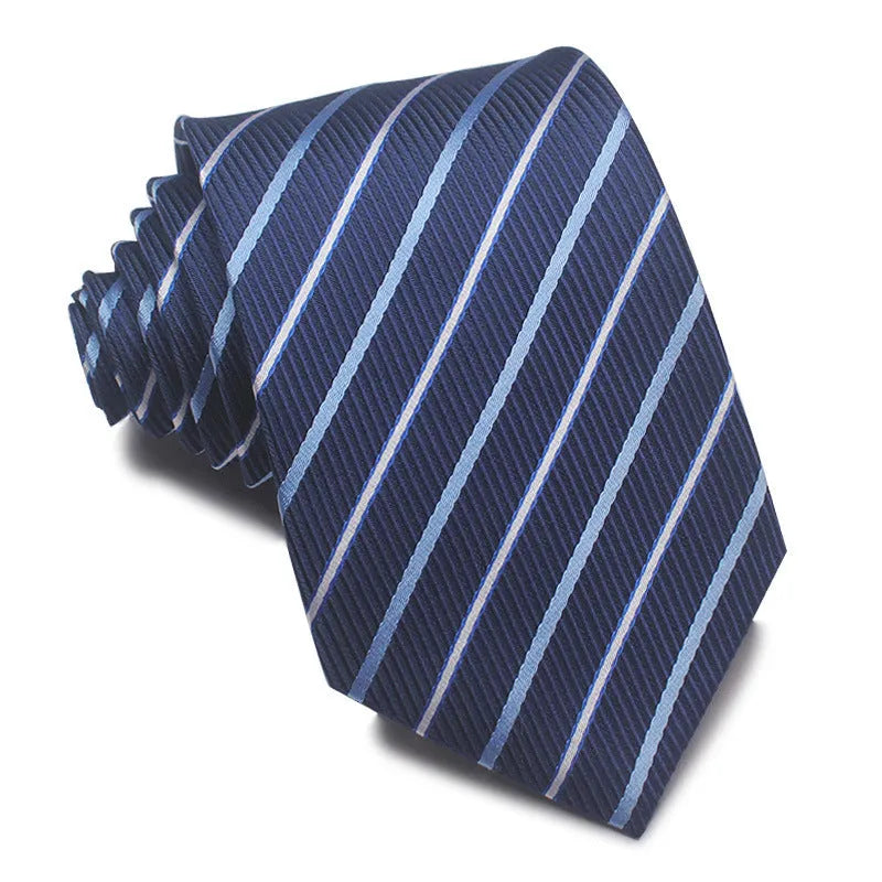 8cm wide striped polyester jacquard tie in business colours
