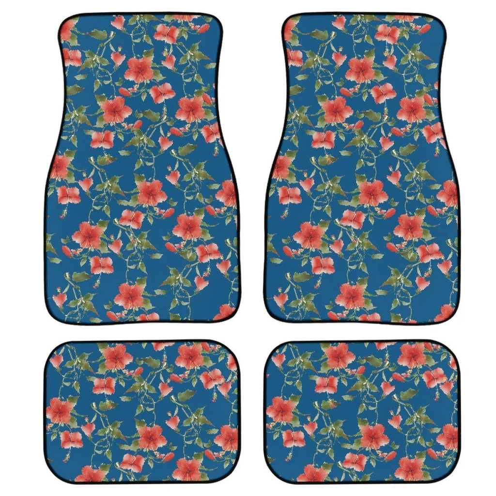 Black printed rubber car floor mat set, showing textured surface and 20mm thickness, four pieces for front and rear footwells.