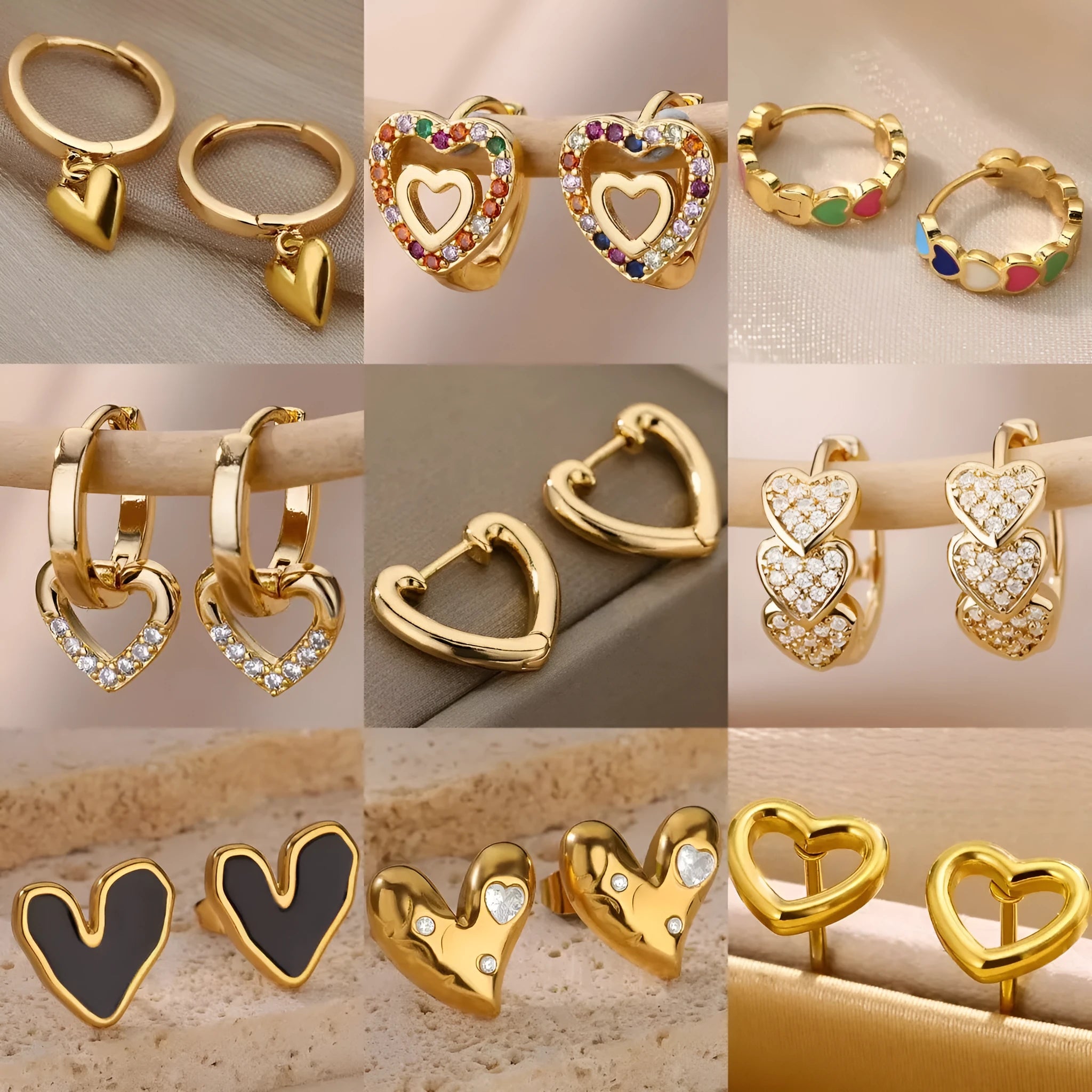 Heart-shaped stainless steel stud earrings with simple zircon and love elements for women.
