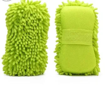 Silver green chenille car wash sponge measuring 14x25cm with microfiber construction
