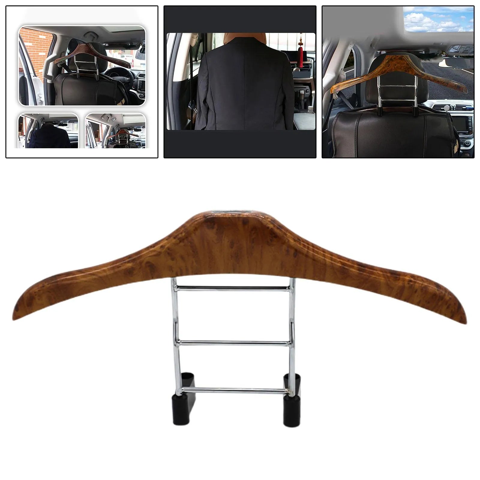 Wood yellow stainless steel car mounted clothes hanger with detachable ABS components
