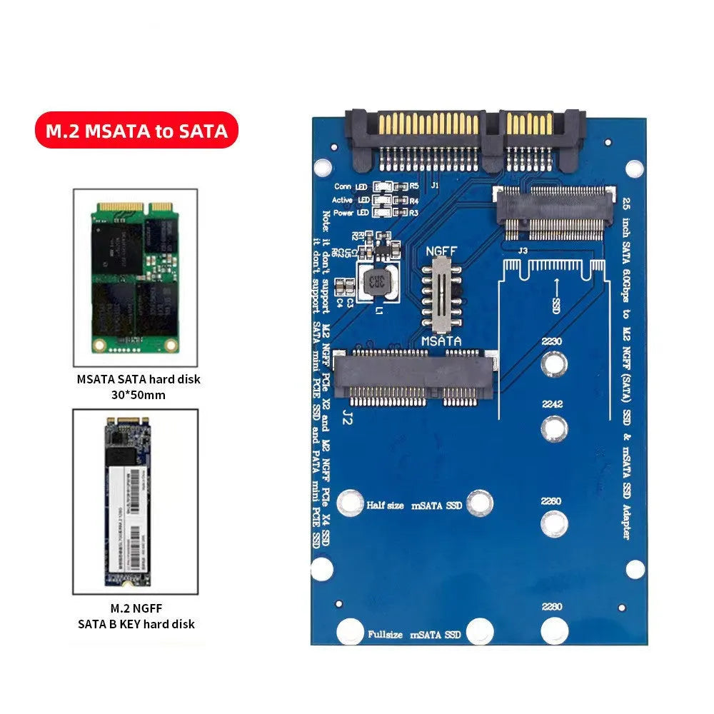 Black and blue SATA3 to M.2 NGFF mSATA SSD conversion adapter card