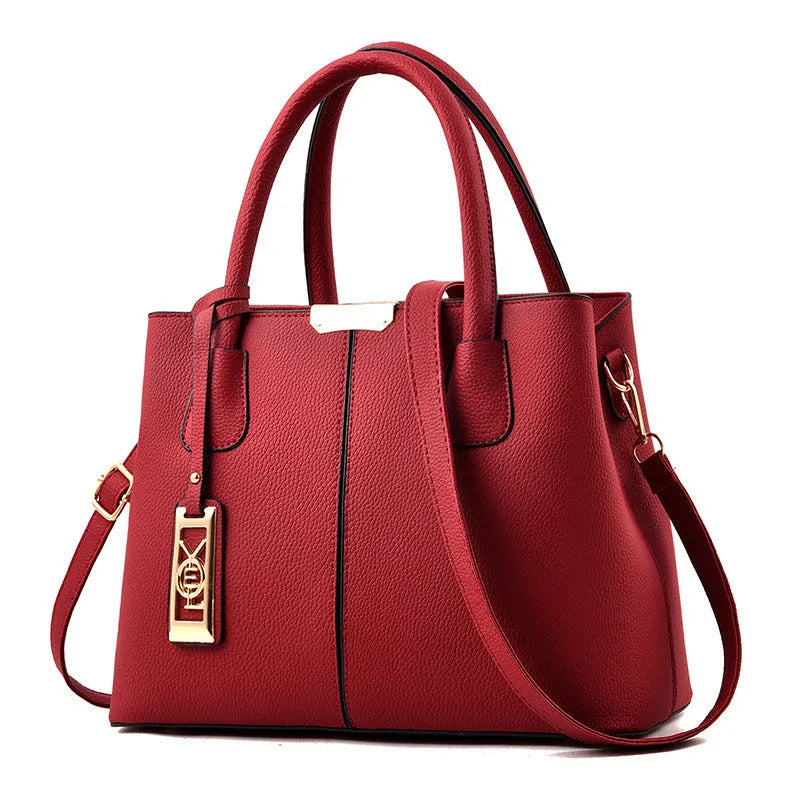 Women's large capacity PU shoulder bag with leather strap in horizontal square shape