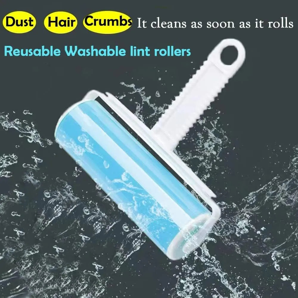 Washable reusable lint roller with protective cover in blue, green, pink, or yellow colours