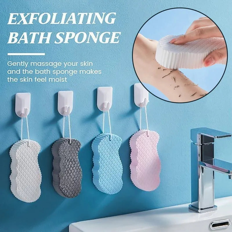 3D fish scale pattern bath sponge in white, grey, pink or light blue colours for gentle body exfoliation