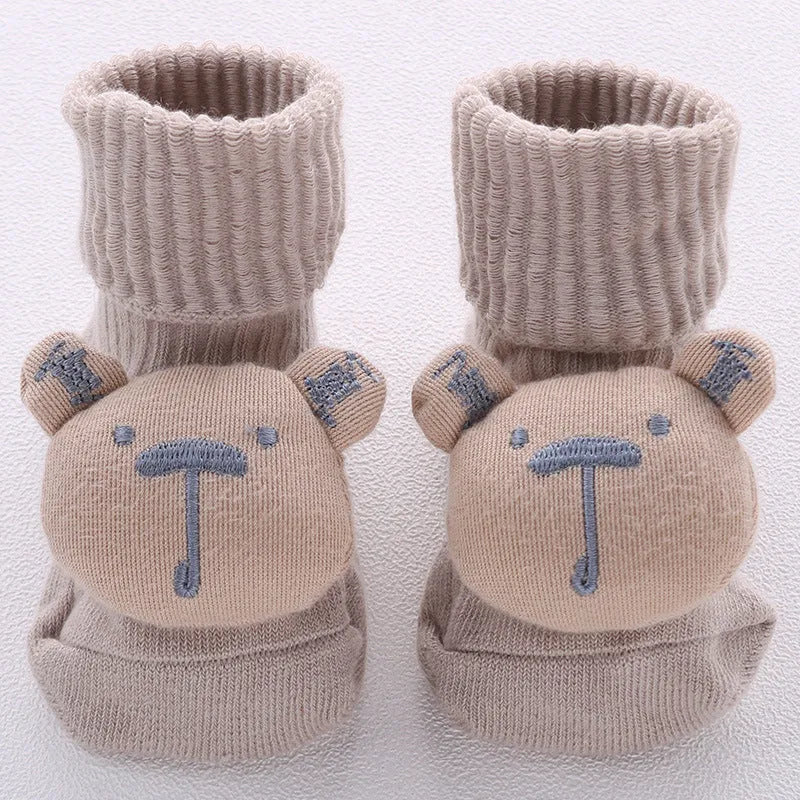 Cotton baby socks in multiple designs including animal prints, available in sizes XS, S, M for ages 0-6 months to 3 years