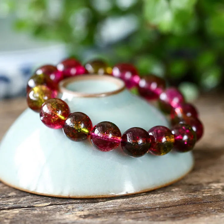 Handcrafted watermelon crystal bracelet showing pastoral design in casual style