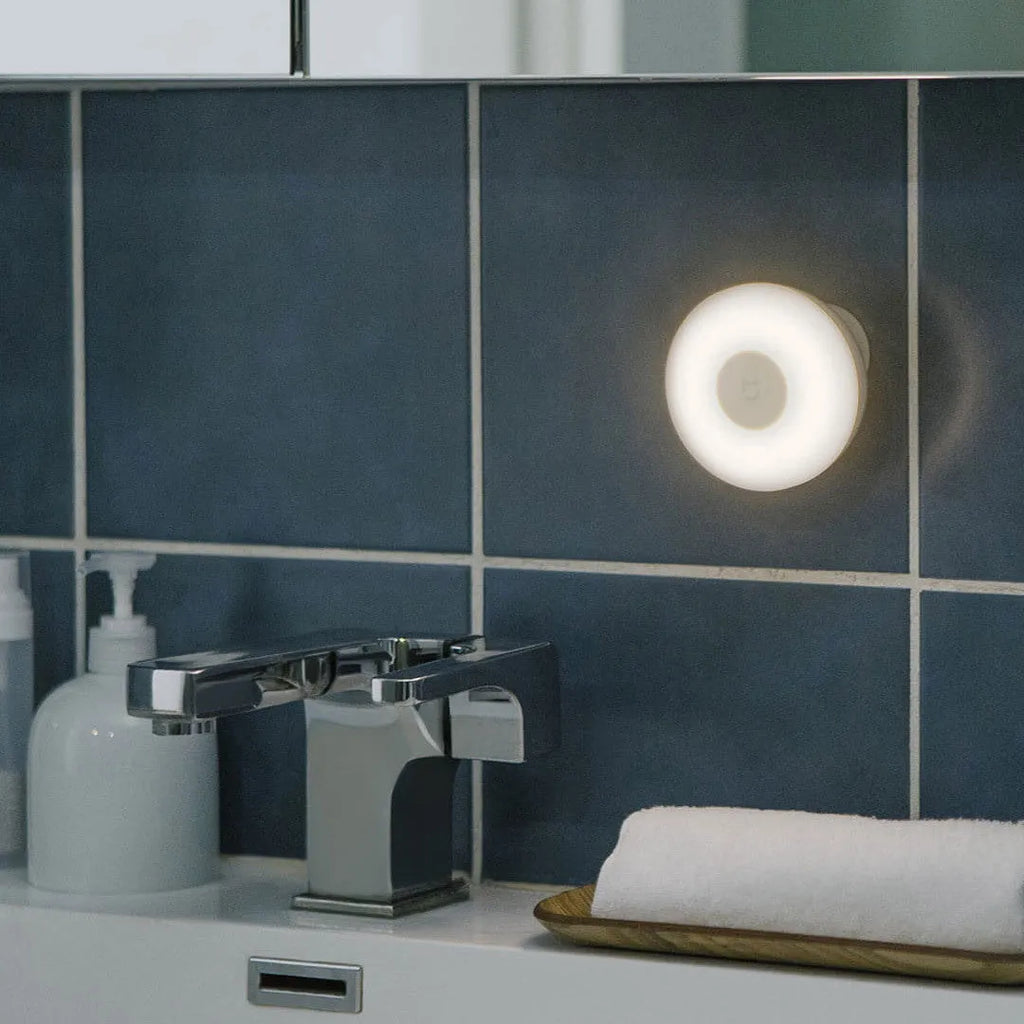 White intelligent bedside table lamp with human body induction and Bluetooth connectivity