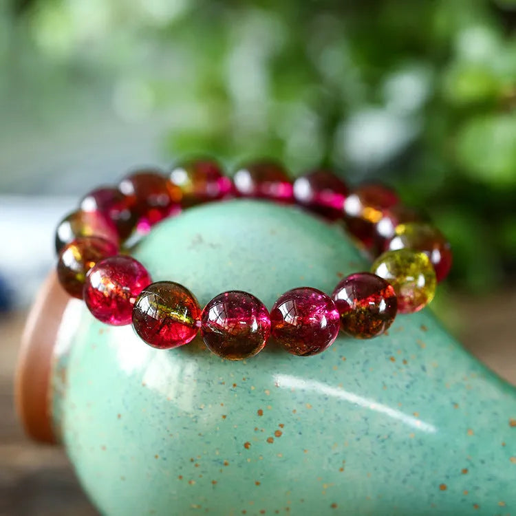 Handcrafted watermelon crystal bracelet showing pastoral design in casual style