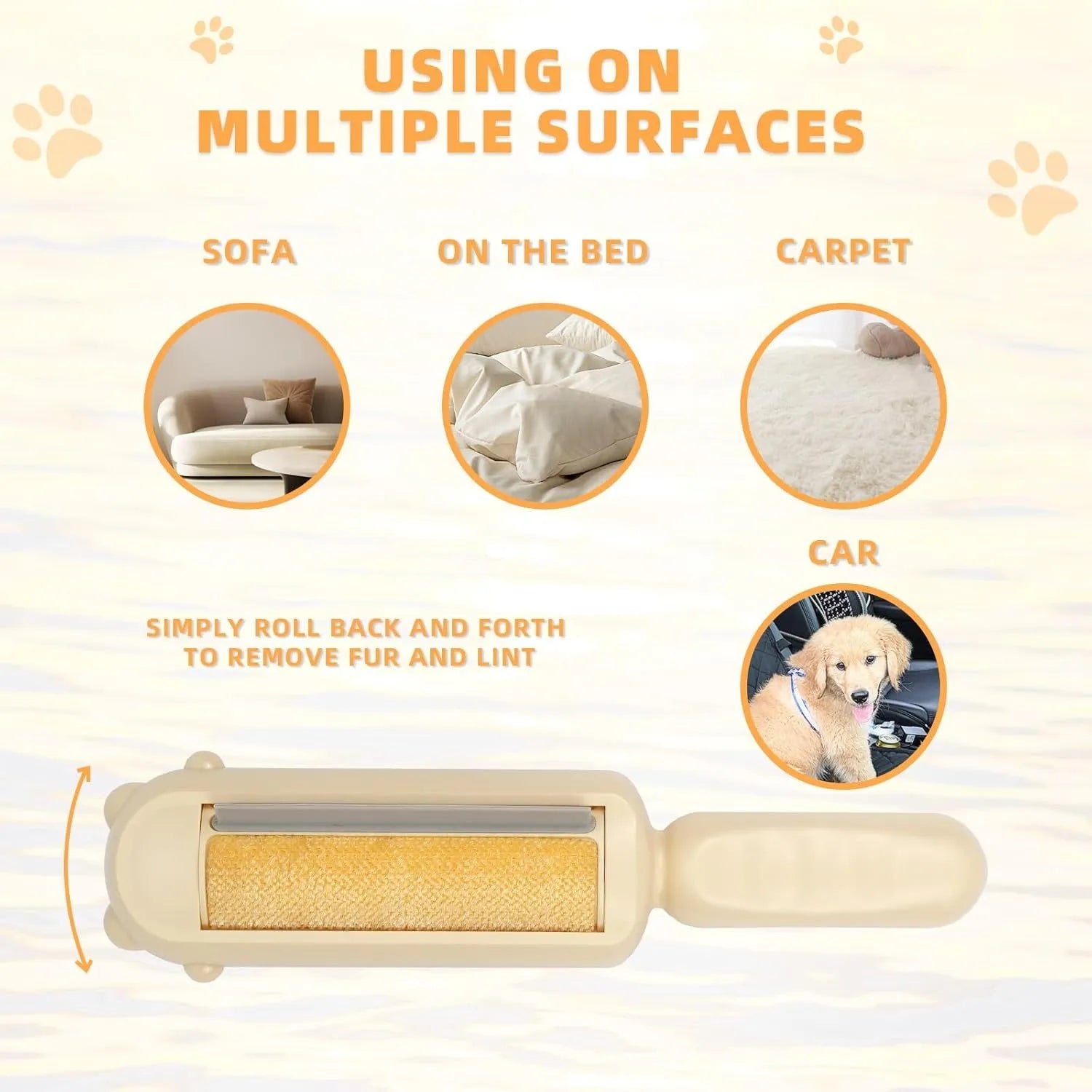 Blue reusable pet hair remover tool with a roller and self-cleaning base.