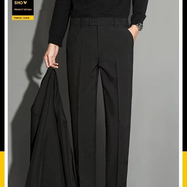 Men's straight cut suit trousers with ankle-length finishing in polyester blend fabric