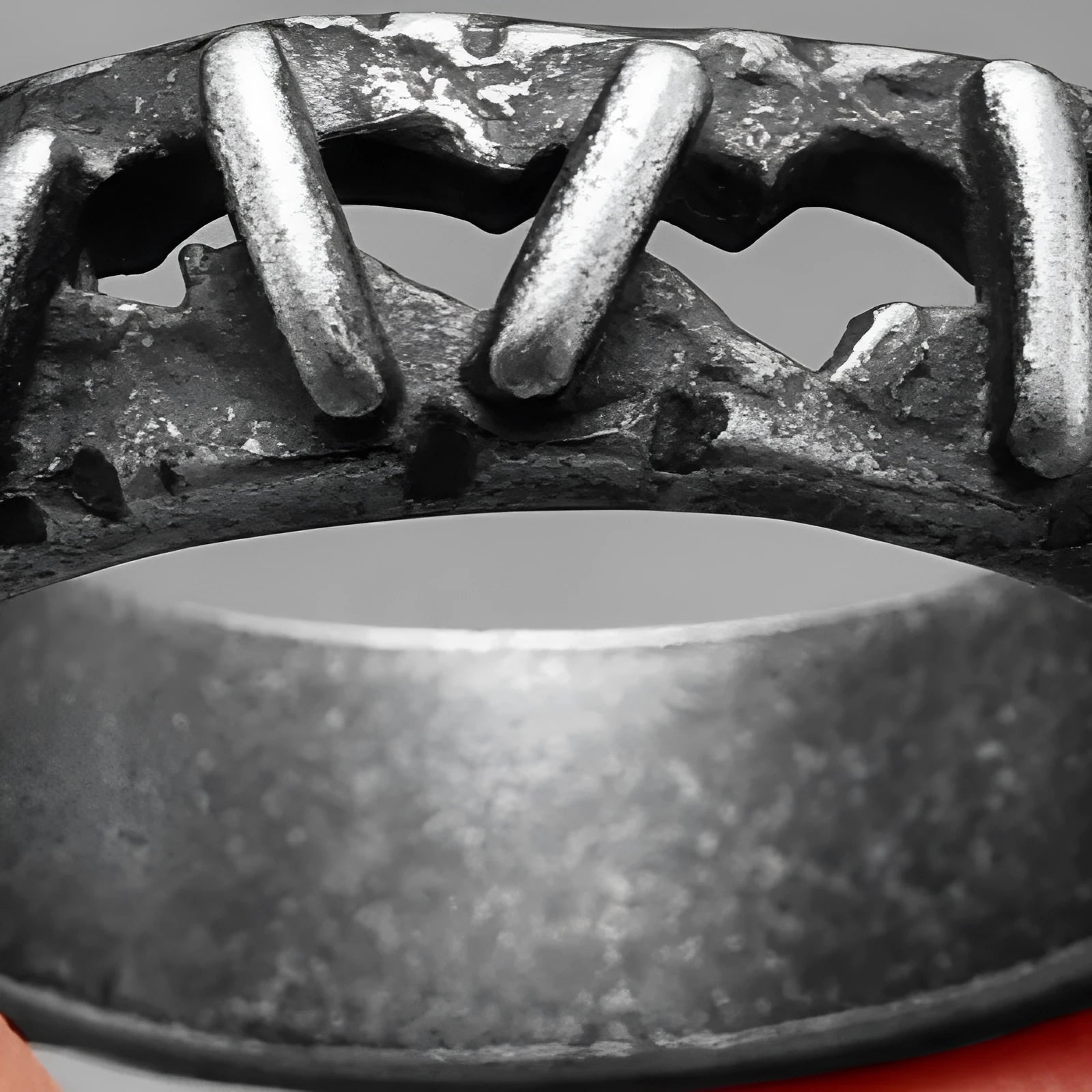 Stainless steel punk stitching style double ring in dark colour showing double band construction