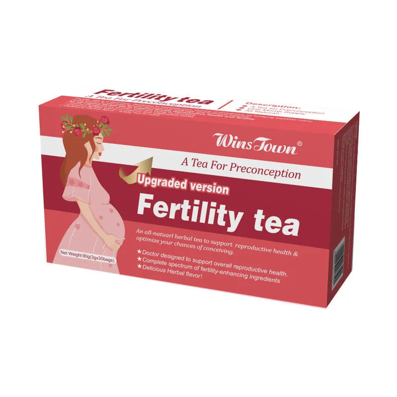 Box of fertility tea containing 330 individual tea bags packaged across three smaller boxes.