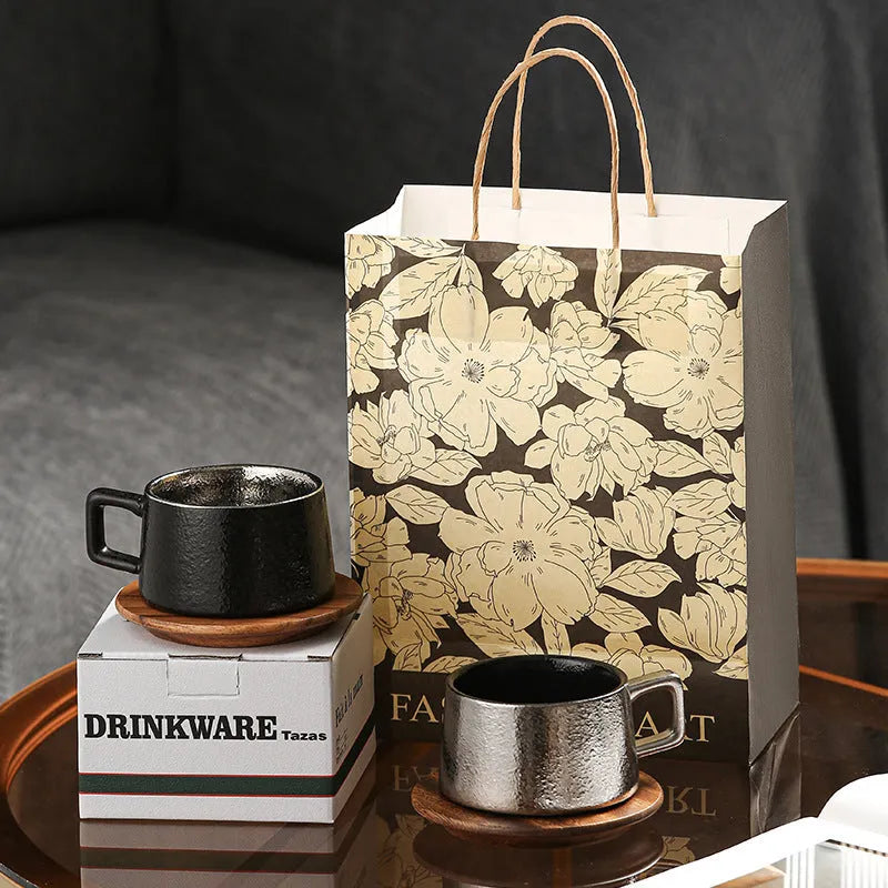 Office gift coffee cup suit with ceramic mug, plated gift box, and decorative bag options