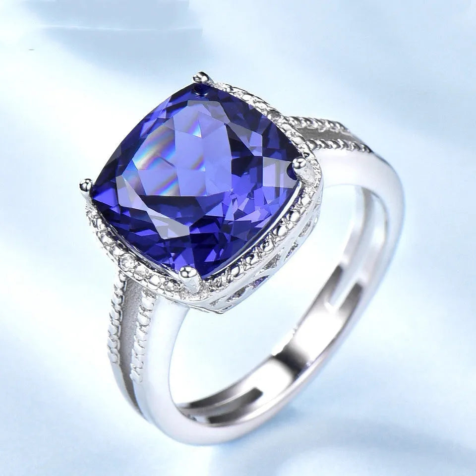 Women's 925 sterling silver ring with genuine blue tanzanite stone