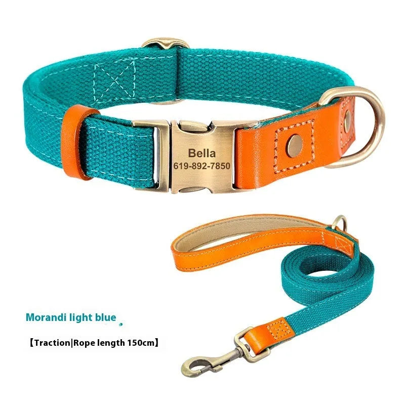 Small dog mohair collar and matching traction rope in Mo Landi green colour.
