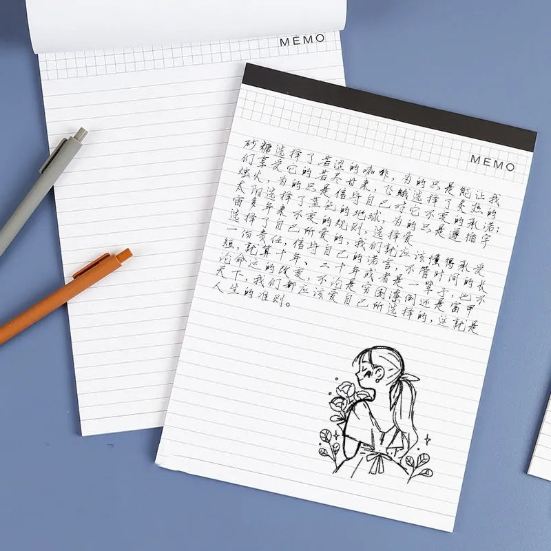 A4 tearable notebook with grid-lined pages and paper cover for meeting minutes